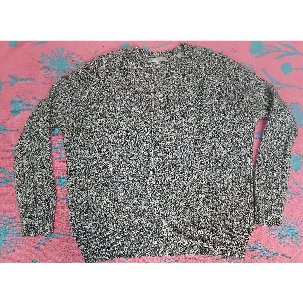 Vince womens large cable knit boxy sweater chunky wool cashmere heathered gray